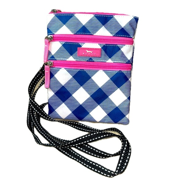 Scout Sally Go Lightly Crossbody Bag Navy Plaid Pink Trim - Picture 7 of 7